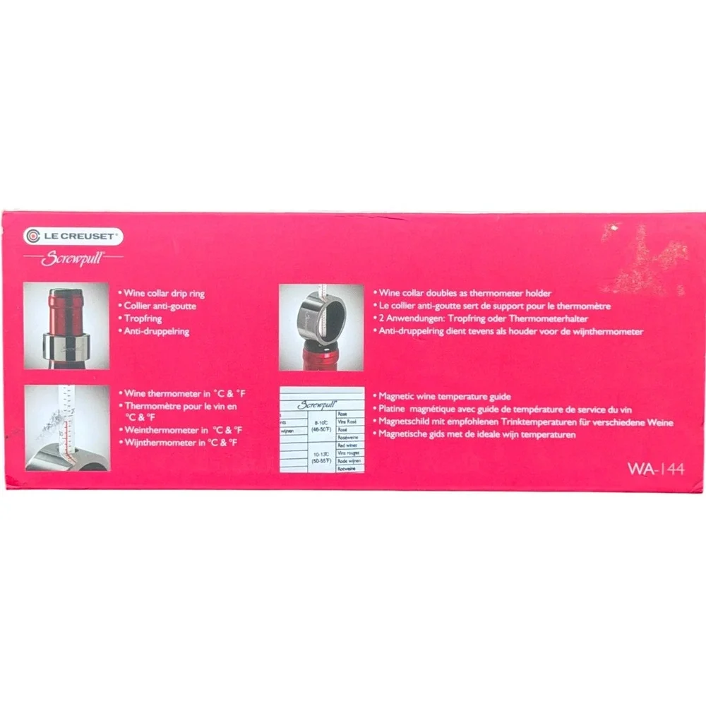 Le Creuset Screwpull Wine Thermometer Gift Set WA-144 Drip Ring Magnetic NEW